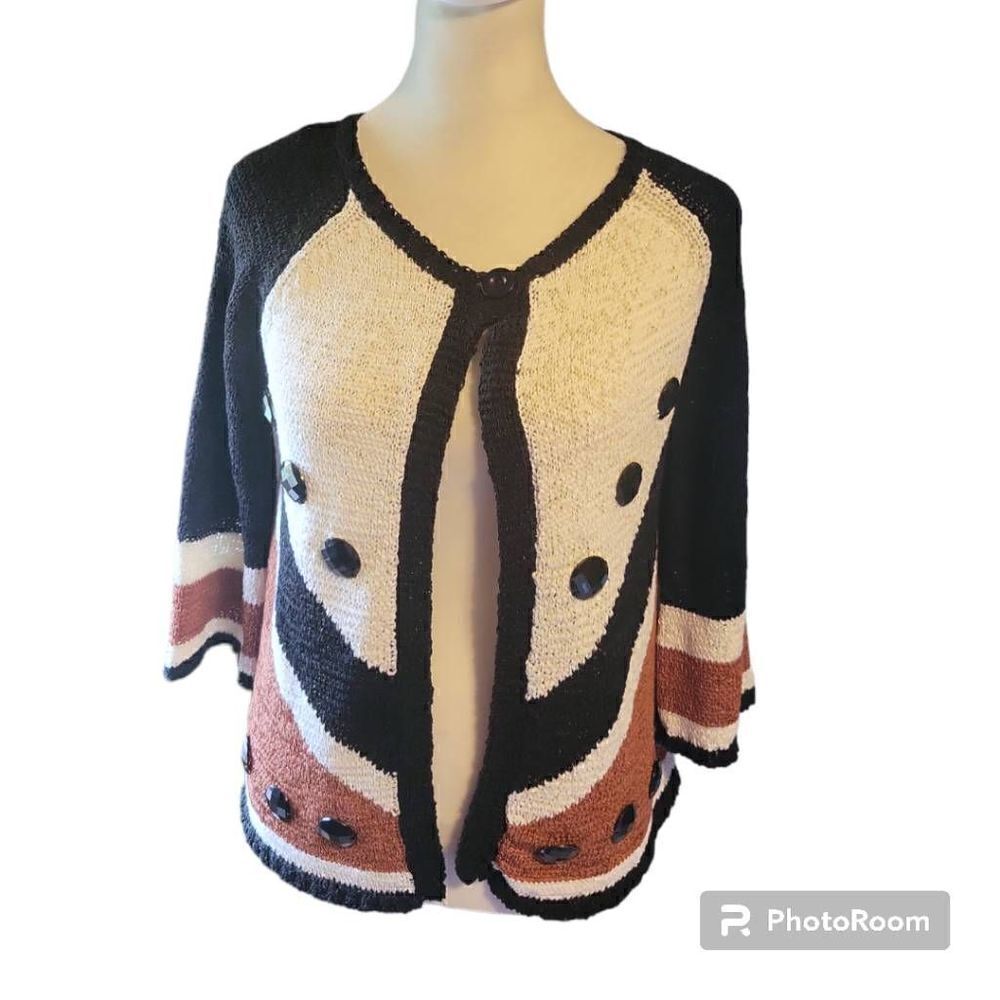 NWT WD-NY Black, White and Brown Single Button Cardigan Size Small